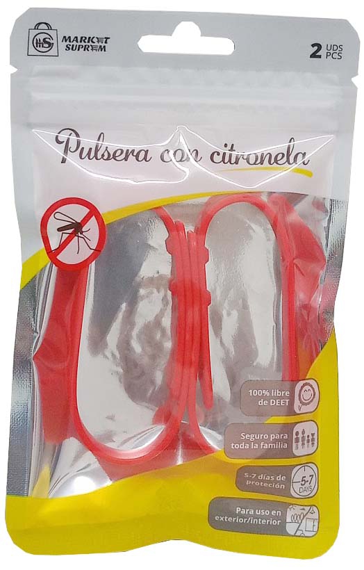 PULSERA DE CITRONELA ANTIMOSQUITOS DE SILICONA DE 23,5CM EN BLISTER DE 2 UNIDADES DE MARKET SUPREM A1679