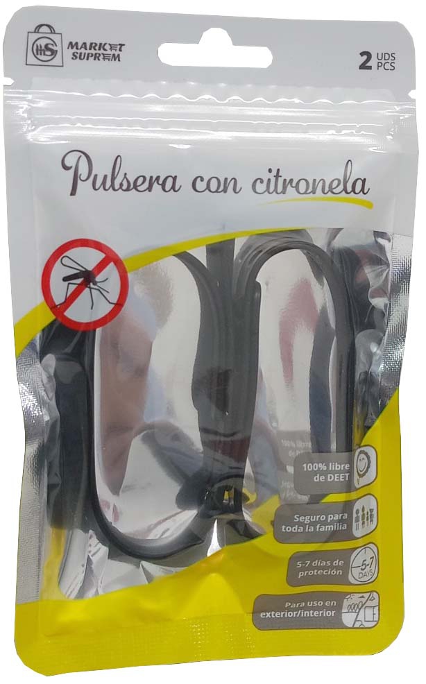PULSERA DE CITRONELA ANTIMOSQUITOS DE SILICONA DE 23,5CM EN BLISTER DE 2 UNIDADES DE MARKET SUPREM A1679 - Imagen 5