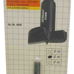 BROCA BISAGRA UNIVERSAL DE Ø 30MM CON ESPIGA HEXAGONAL Y CUCHILLAS DE METAL DURO H20 C. CON PUNTA CENTRADORA DE CEDURA 4040.