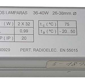 REACTANCIA 2X36W 220V ARRANQUE RAPIDO DE LOYJE 5.363 A2. MEDIDAS 34X4CM.