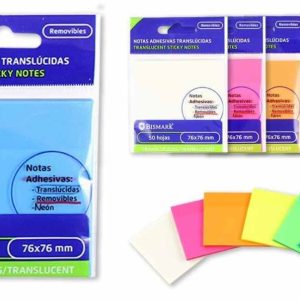 TACO NOTAS DE QUITA Y PON TRANSLUCIDAS NEON DE 76X76MM Y 50 HOJAS DE COLOR.