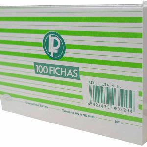 FICHA LISA DEL Nº 1 DE 65X95MM DE CARTULINA EXTRA EN PAQUETE DE 100 UNIDADES.