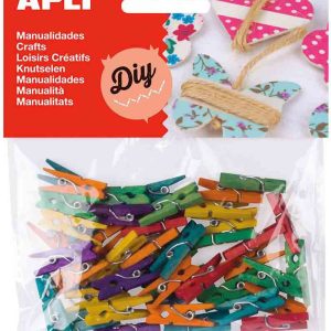 PINZA MINI DE LA ROPA EN MADERA Y COLORES SURTIDOS PARA MANUALIDADES EN BLISTER DE 45 UNIDADES DE APLI 13479.