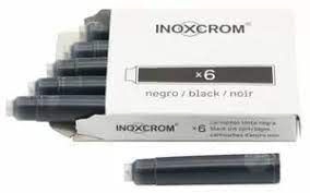 RECAMBIO DE TINTA PARA PLUMA INOXCROM NEGRA EN PAQUETE DE 6 UNIDADES.