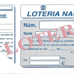 TALONARIO DE PARTICIPACIONES DE LOTERIA NACIONAL DE 21X10CM. CON MATRIZ.