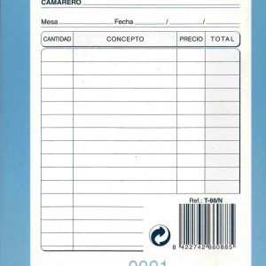 TALONARIO DE CAMAREROS TAMAÑO 8º CON COPIA Y ORIENTACION NATURAL CON 50 JUEGOS DE LOAN T88/N.