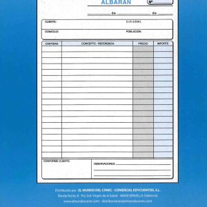 TALONARIO DE ALBARANES DUPLO TAMAÑO 4º FOLIO ORIENTACION NATURAL VERTICAL CON COPIA COMERCIAL EDYCUENTOS 1631.