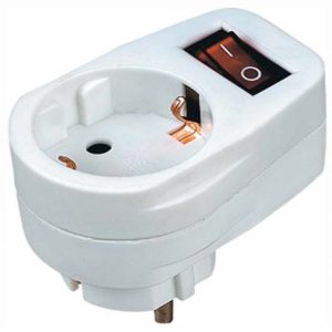 CLAVIJA SCHUKO CON BASE DE TOMA DE TIERRA DE 1 MACHO + 1 HEMBRA CON INTERRUPTOR PILOTO DE 16A. 250V. 3680W. MAX.