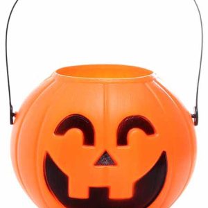 CALABAZA CUBO CLASICO DE PLASTICO DE 13X16CM. CON ASA PARA HALLOWEEN. DE MARKET SUPREM A9018.