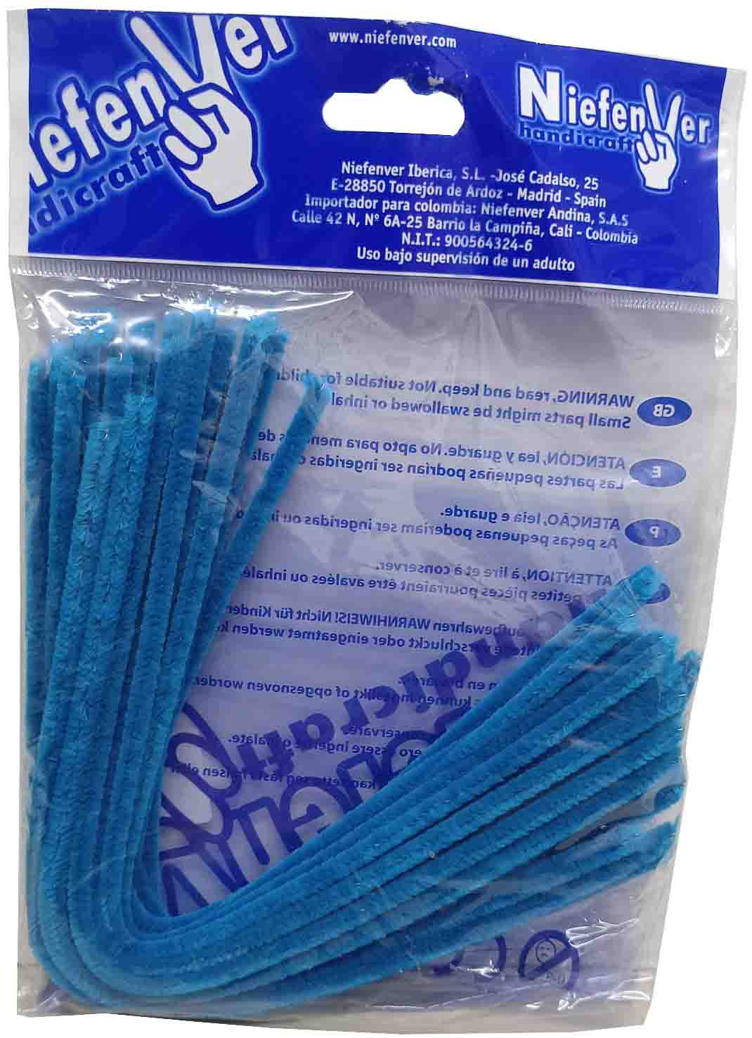 VARILLAS DE CHENILLA COLOR AZUL DE 300MM. EN BOLSA DE 25 UNIDADES DE NIEFENVER 1200111A.