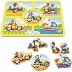 PUZZLE DE MADERA CON POMO DE OSO CON VEHICULOS DE 10 PIEZAS DE KLUGER D11018.