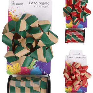 LAZO DE REGALO MOÑA DE 10CM + CINTA DE 1CM X 10M. DE COLORES SURTIDOS. DE MARKET SUPREM A1293. PRECIO POR UNIDAD.