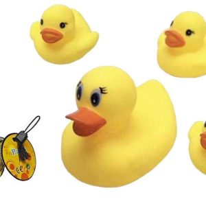 PATO CON 3 PATITOS AMARILLOS DE PLASTICO EN RED PARA JUGAR EN AGUA DE RT 40890.