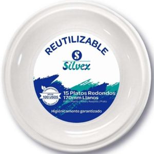 PLATO REDONDO LLANO DE PLASTICO REUTILIZABLE DE Ø 17CM. EN SET DE 15 UNIDADES DE SILVEX 9138.