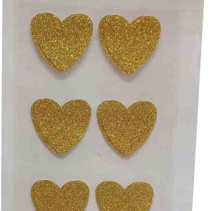 PEGATINAS FORMA DE CORAZON CON PURPURINA DE COLOR DORADO SET DE 16 UNIDADES. DE BISMARK 331986.