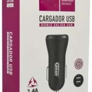 CARGADOR DE MOVIL PARA COCHE DE 2 SALIDAS USB DE 5V. 2.4A. 12W. DE CARGA RAPIDA. DE GMR.