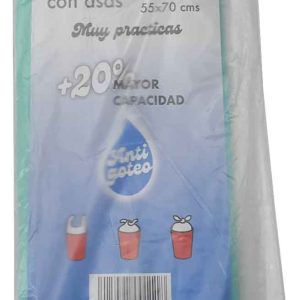 BOLSA DE BASURA DE 55X70CM. CON ASAS. CON 15 UNIDADES DE COLOR VERDE CLARO MUY PRACTICAS. DE QUICK HOME.