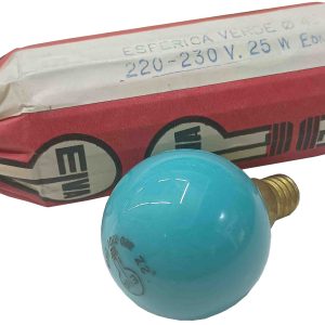 BOMBILLA INCANDESCENTE DE 220V. 25W. CASQUILLO DE E-14. Ø 45MM. ESFERICA DE COLOR VERDE. MARCA ELVA.