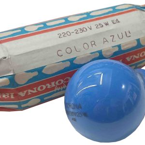 BOMBILLA INCANDESCENTE DE 220V. 25W. CASQUILLO DE E-27. ESTANDAR DE COLOR AZUL MARCA CORONA.