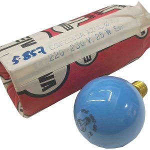 BOMBILLA INCANDESCENTE DE 220V. 25W. CASQUILLO DE E-14. Ø 45MM. ESFERICA DE COLOR AZUL. MARCA ELVA.