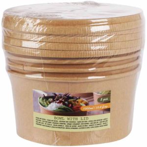 BOL DE CARTON NATURAL CON TAPA DE 1L. DE Ø 14,50CM X 7,50CM DE ALTO EN PACK DE 5 UNIDADES. MARCA ORION 129674.