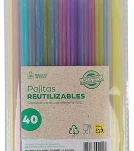 PAJITAS REUTILIZABLES EN SET DE 40 UNIDADES. DE 20CM. DE COLORES. APTA PARA LAVAVAJILLAS. DE MARKET SUPREM A2222. PRECIO POR SET.