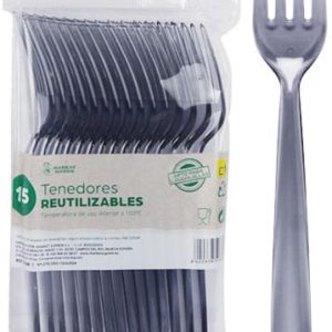 TENEDOR REUTILIZABLE EN SET DE 15 UNIDADES. DE 18CM. TRANSPARENTE. APTO PARA LAVAVAJILLAS. DE MARKET SUPREM 51368. PRECIO POR SET.