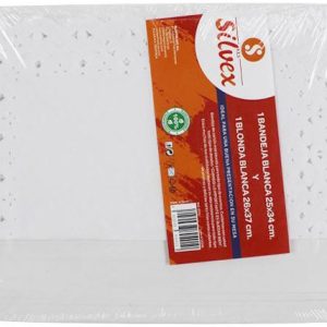 BANDEJA DE CARTON BLANCA DE 25X34CM. CON BLONDA DE 26X37CM. PARA REPOSTERIA. DE SILVEX 4010.