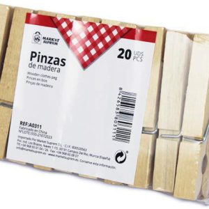 PINZA DE ROPA DE MADERA DE 7,20CM. EN SET DE 20 UNIDADES. DE MARKET SUPREM A0311.