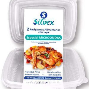 FIAMBRERA DE PLASTICO DE 750CC. ALIMENTARIA. CON TAPA. ESPECIAL PARA MICROONDAS. RECICLABLE. EN SET DE 2 UNIDADES. DE SILVEX 0166.