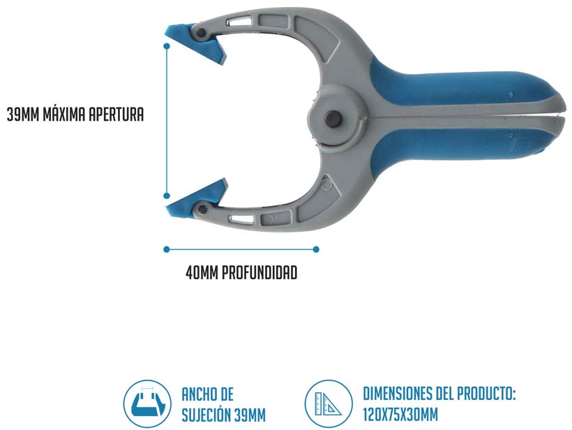 PINZA MORDAZA DE 12X7,50X3CM. DE PLASTICO CON RESORTE. DE FERRESTOCK FSKPRS101
