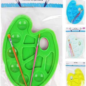 PALETA DE PINTOR PARA ACUARELAS DE PLASTICO DE 10 HUECOS EN BLISTER DE 2 UNIDADES + 2 PINCELES DE MARKET SUPREM A1240. PRECIO POR UNIDAD.
